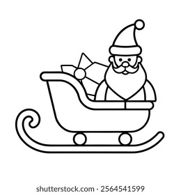 santa claus sleigh with christmas gift  line art icon sign silhouette vector illustration