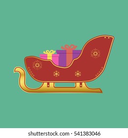 Santa Claus sleigh. Christmas sleigh with gifts. Vector illustration.