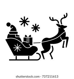 santa claus in a sleigh with a deer  icon, vector illustration, sign on isolated background