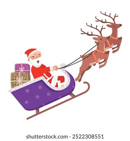 Santa claus with sleigh and deers.Christmas elements.Vector illustration