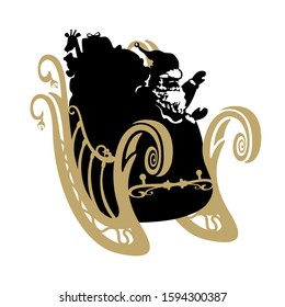 Santa Claus in sleigh. Santa delivering gifts and presents. Vector Illustration