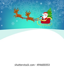 Santa Claus in a sleigh driven by the Christmas tree. Cartoon illustration.Vector illustration in one layer, without gradients.