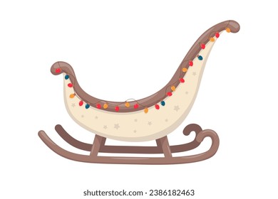 Santa Claus sleigh. Flat vector illustration isolated on white background. Christmas design element.