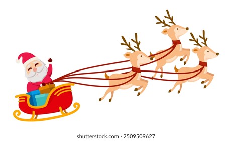 Santa claus sleigh full of gifts and his reindeer