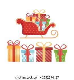 Santa Claus Sleigh and Gift Box Watercolor