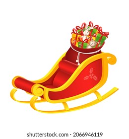Santa Claus sleigh with gifts bag - isolated