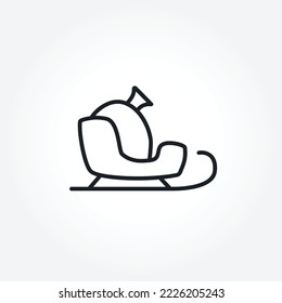 Santa Claus sleigh with gifts bag isolated vector line icon.