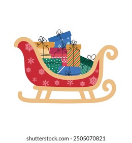 Santa Claus sleigh with gifts. Vector.