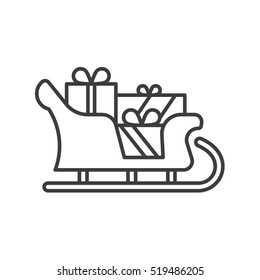 Santa Claus sleigh linear icon. Thin line illustration. Christmas carriage with gifts contour symbol. Vector isolated outline drawing