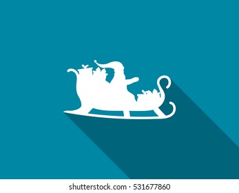 Santa Claus in a sleigh with a long shadow. Vector illustration