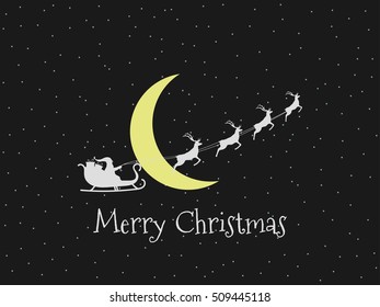 Santa Claus in a sleigh on a background of the moon and stars. Santa's sleigh. Vector illustration.