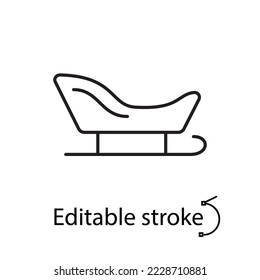 Santa claus sleigh outline icon. Happy new year and Merry Christmas. Season winter activity. Customizable linear item. Editable stroke. Isolated vector stock illustration