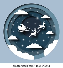 santa claus sleigh paper cut design, vector christmas