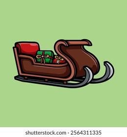 santa claus sleigh with a presents isolated colored drawing line art style sketch classic vintage design illustration