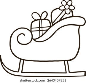 santa claus trenó com presentes no verso, página de coloração de natal