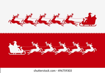 Santa Claus in sleigh pulled by reindeer. Christmas illustration vector