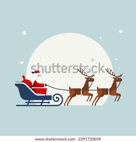 Santa Claus in a sleigh pulled by reindeer. Vector illustration with a Christmas motif.