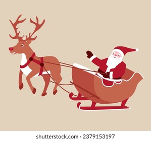 Santa Claus in a sleigh. Red-nosed reindeer. Vector.