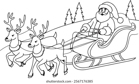 santa claus sleigh and reindeer easy coloring page santa claus sleigh and reindeer easy coloring page