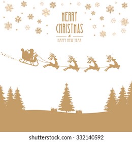 santa claus sleigh reindeer gold silhouette