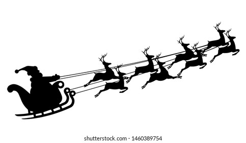 Santa Claus in a sleigh. Reindeer and sleigh. Merry Christmas.