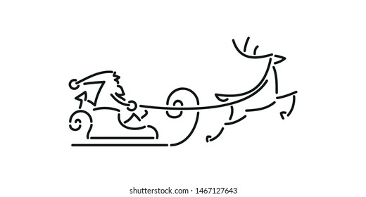 Santa Claus, sleigh and reindeer. Vector icon