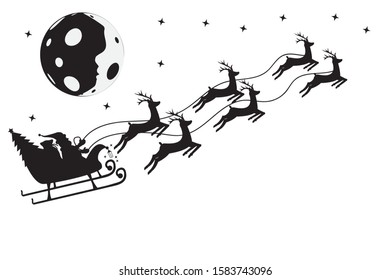 Santa Claus in a sleigh and with reindeer. Vector illustration