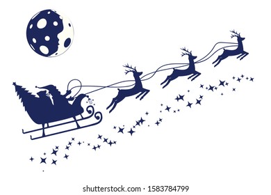 Santa Claus in a sleigh and with reindeer. Vector illustration