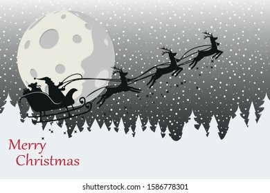 Santa Claus in a sleigh and with reindeer. Vector illustration