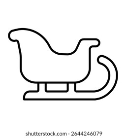 Santa Claus sleigh thin line icon, happy christmas concept. Vector graphics. Sleigh for gifts transportation, delivery sign on white background, style mobile or design