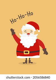 Santa Claus smiles and waves. Christmas card.