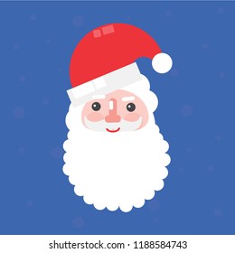 Santa Claus smiling face flat vector illustration. Happy New Year 2021. Greeting card in cartoon style with santa claus. Cute winter character. Flat design.
