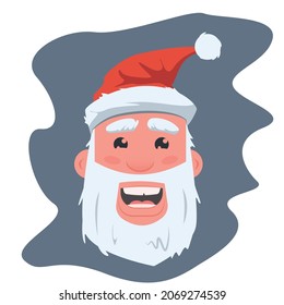 Santa claus smiling face on grey background isolated. Vector flat design illustration. 