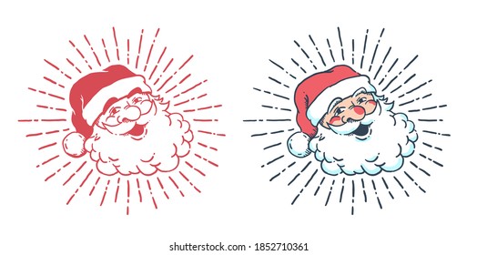 Santa claus smiling face - vintage drawing vector illustartion.
