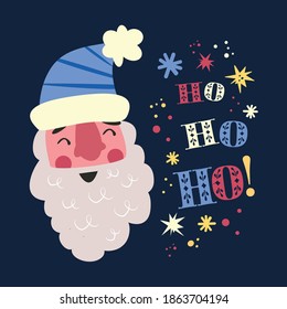Santa Claus smiling post card , ho ho ho Christmas vector, Santa Claus flat face illustration, New year illustration, flat vector illustration for winter celebrations 
