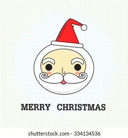 santa claus smlie face and text "merry christmas" on paper background.