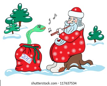 Santa Claus and the snake. Christmas card 2013.