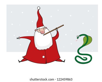 Santa Claus with a snake. Vector illustration