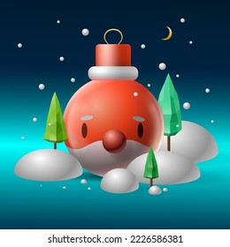 Santa Claus snow globe and winter Christmas trees in snow. Christmas and New Year festive winter 3d composition in cartoon style. Vector illustration