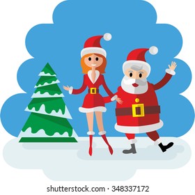 Santa Claus  with snow maiden flat
