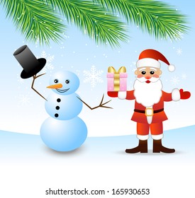 Santa claus and snow man, vector illustration
