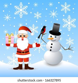 Santa claus and snow man,  vector  illustration