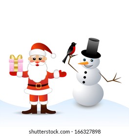 Santa claus and snow man,  vector  illustration