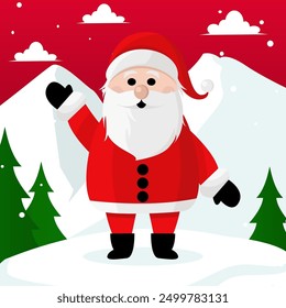 santa claus in the snow with a red background