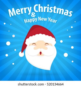 santa claus and snow theme, merry christmas and happy new year on blue with ray background