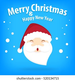 santa claus and snow theme, merry christmas and happy new year on blue background