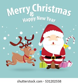santa claus and snow theme, merry christmas and happy new year on background