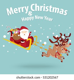 santa claus and snow theme, merry christmas and happy new year on background