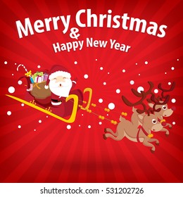 santa claus and snow theme, merry christmas and happy new year on background