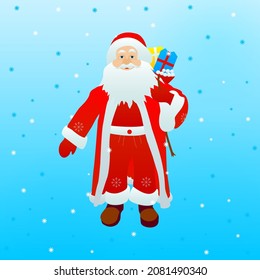 Santa Claus with Snow. Vector Illustration of Winter Merry Christmas Holiday.